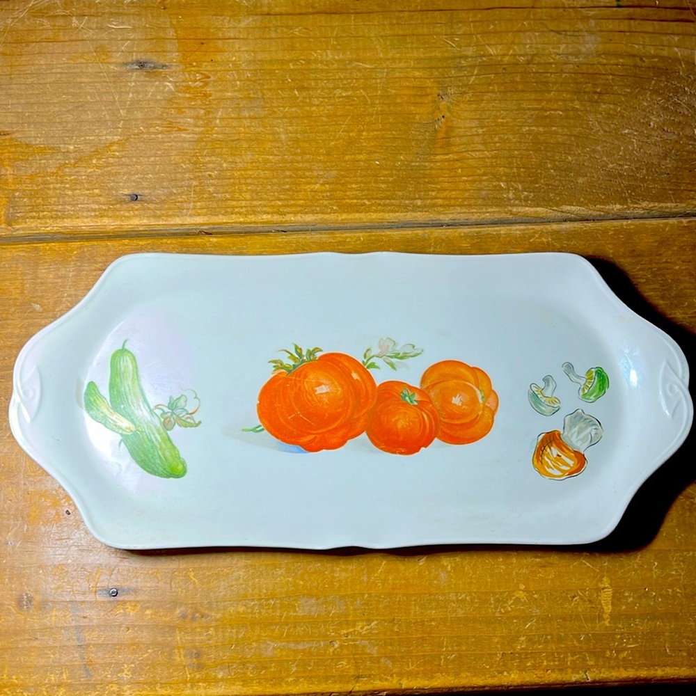 VTG rare Japanese platter. Cucumber/pumpkin/mushroom design ~ Mint Condition
